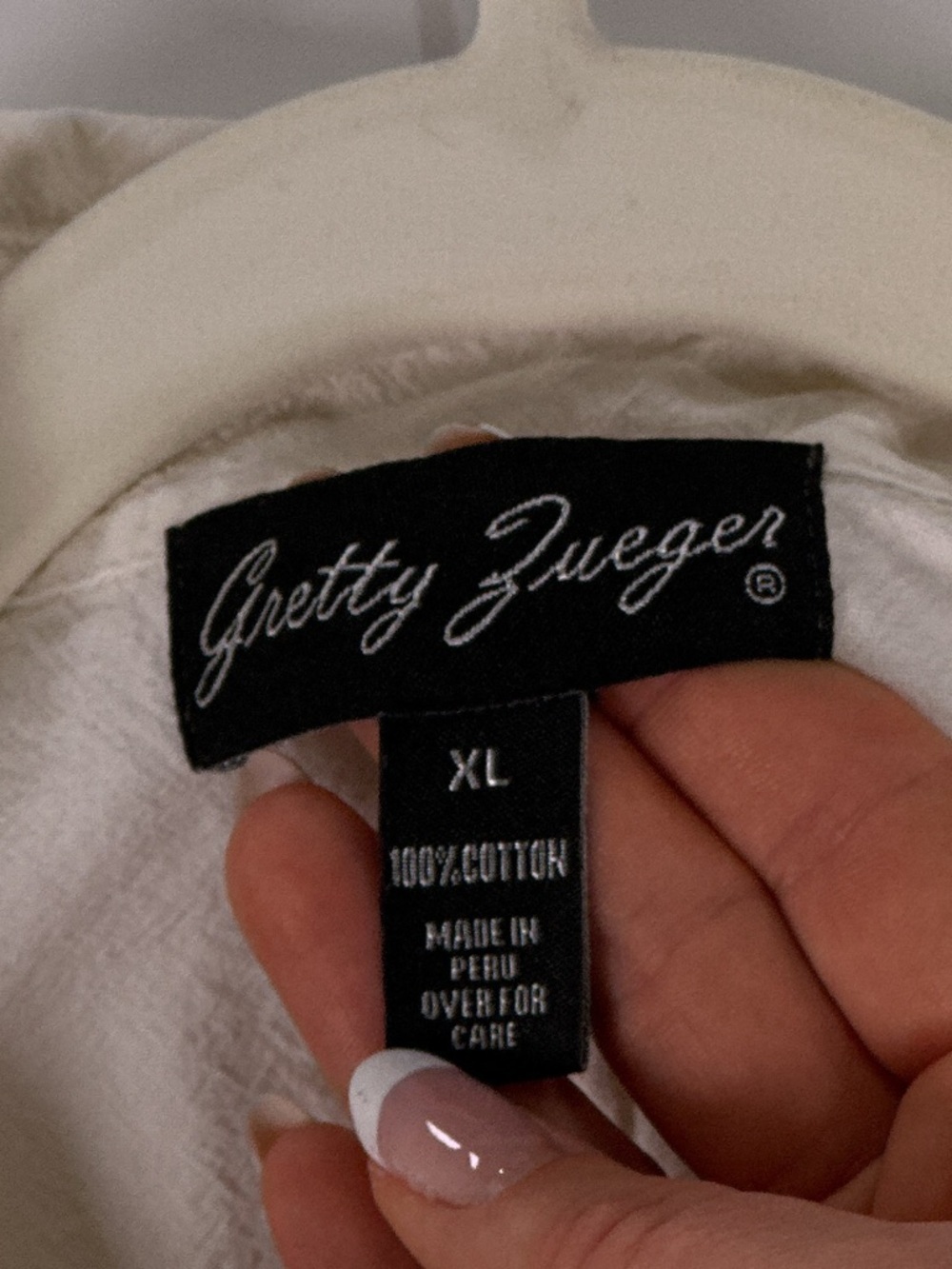 Gretty Zueger Button Down Shirt Embroidered Lace Peplum Cotton White XL - Picture 10 of 12